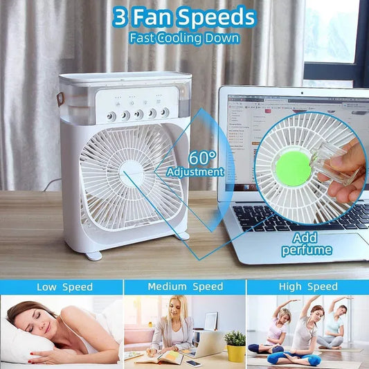 Mini Cooler for Room Cooling Portable Mini Fan Cooler with 7 Colors LED Light